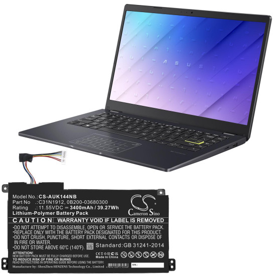 Laptop Battery for ASUS VivoBook 14 E410MA-EK007TS, E510MA-BR058T, C31N1912  LiPo 11.55V  3400 mAh CAMERON SINO