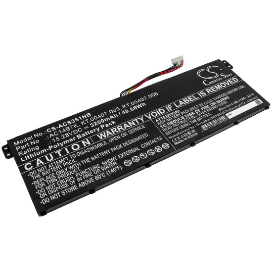 Laptop Battery for  ACER Aspire 5 A515-41G-18Z3, Nitro 5 AN515-41-F6VS, Swift 3 SF313-51-514S, AC14B7K, LiPO 15.28V  3250 mAh CAMERON SINO