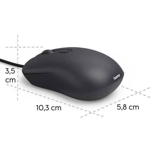 Hama “CM-200” USB Mouse, Optical, 4 Buttons, W/O Click Noise, w. Cable, black