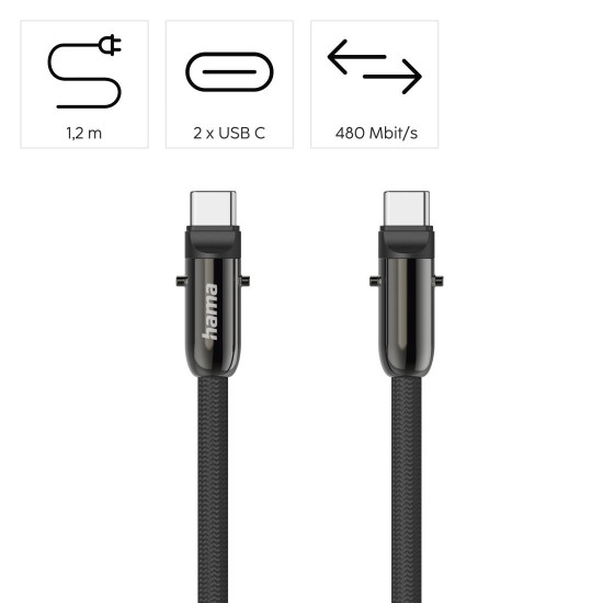 Hama USB-C Cable and Mobile Phone Strap, 2-in-1 Solution, 1.2 m, black