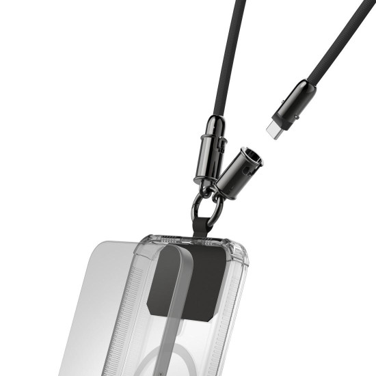 Hama USB-C Cable and Mobile Phone Strap, 2-in-1 Solution, 1.2 m, black