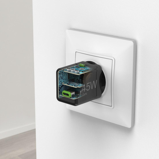 HAMA Бързо мини зарядно GaN, USB-C, PD, 45 W, черно