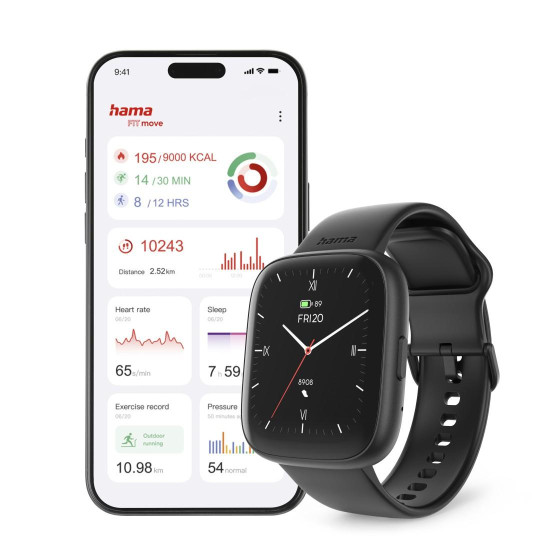 Hama “4000” Smart Watch, Phone Function, Sleep Analysis, Waterproof, 46 mm, blk