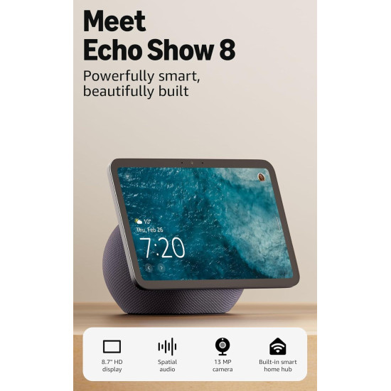 Amazon Echo Show 8 (Gen 4), 8'' дисплей за визуaлизация, 3D-audio, черен