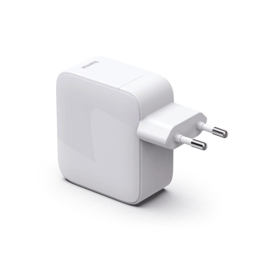 HAMA Бързо зарядно, 30 W, GaN, 2x USB-C, с разтегателен кабел 0.7м, бял