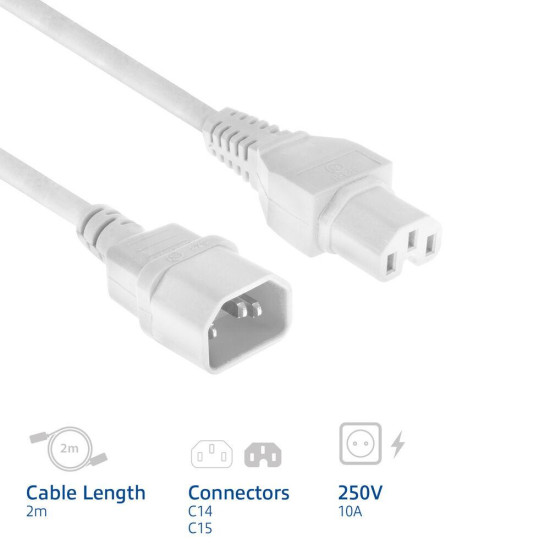 ACT Захранващ кабел C14-C15, бял, 2.0м