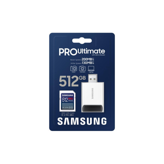 Memory card Samsung 512Gb PRO Ultimate SD Card Full-Size SDXC UHS-I , U3, V30, USB Adapter
