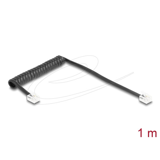 Delock Телефонен кабел спирален кабел RJ11 plug -RJ11 plug , черен 1 м