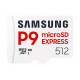 Memory card Samsung microSDXC, 512GB, P9 Express , 800 MB/s, UHS-I 90 MB/s U3, V30, A1