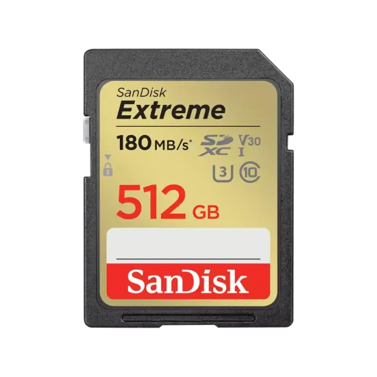 Memory card SANDISK Extreme SDXC 512GB up to 180MB/s & 130MB/s, UHS-I, Class 10, U3, V30