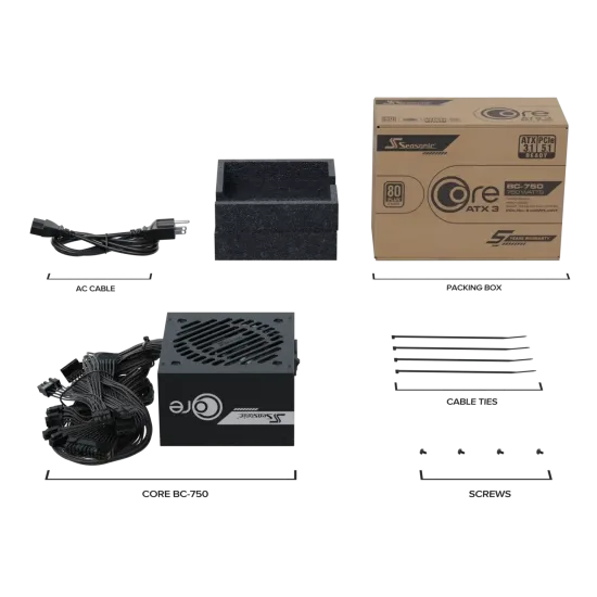 Захранващ блок Seasonic CORE BC 750W 80+ Bronze, ATX 3.1, PCIe 5.1