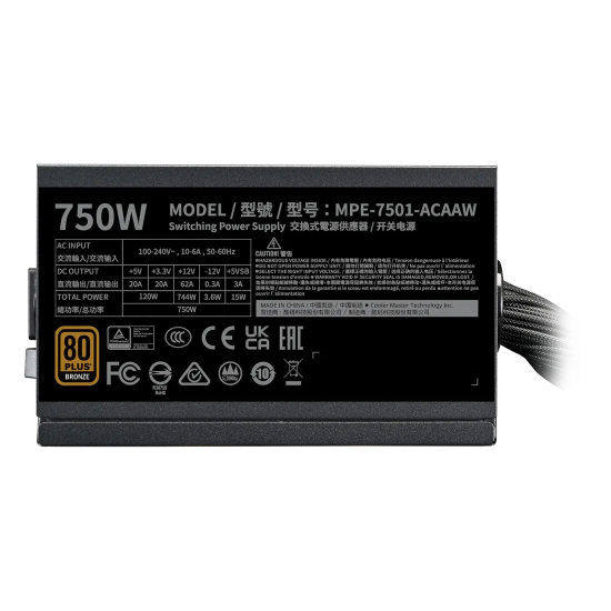 Захранващ блок Cooler Master MWE Bronze V3 750W ATX 3.1 Non-Modular
