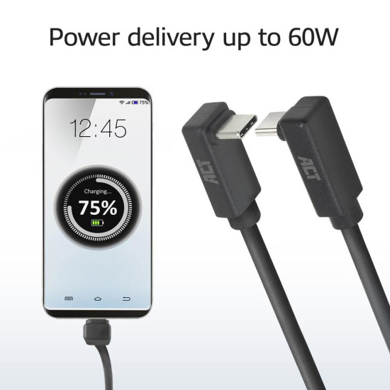 ACT Cable USB-C 10Gbps, 60W, 1m, 90° up/down angled connectors