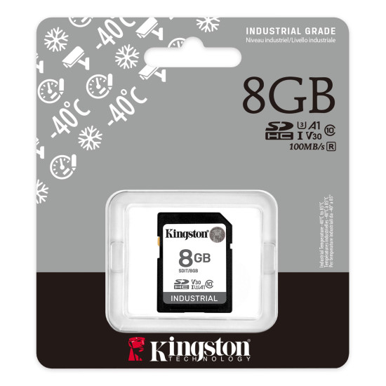 Карта памет Kingston 8GB SDHC Industrial C10, UHS-I, U3, V30, A1