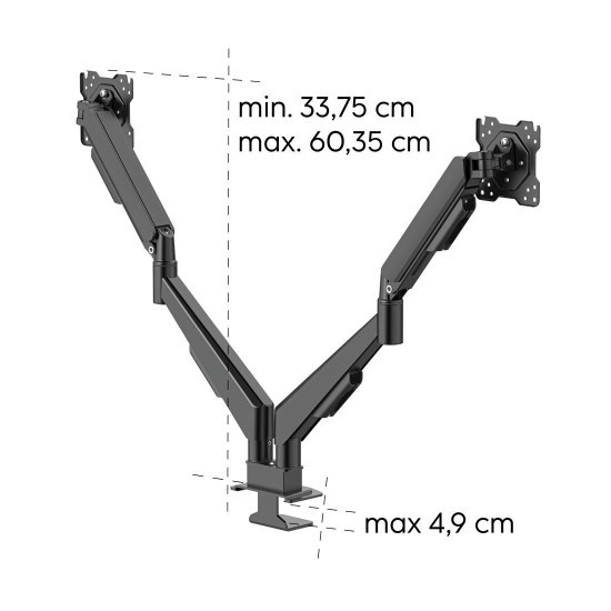 Hama Monitor Mount, 2 Monitors, Gas Spring, Fully Mobile, 17