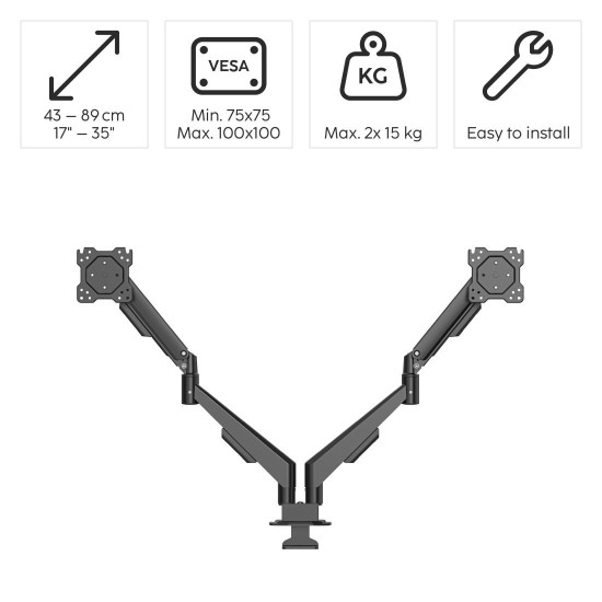 Hama Monitor Mount, 2 Monitors, Gas Spring, Fully Mobile, 17