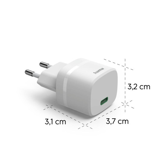 Hama Fast Charger, GaN, USB-C, PD/Qualcomm®, Zero Standby, 30 W, white