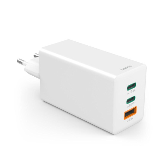 Hama Fast Charger with USB-C Charging Cable, for Laptop, PD, 100 W, 1.5 m, white