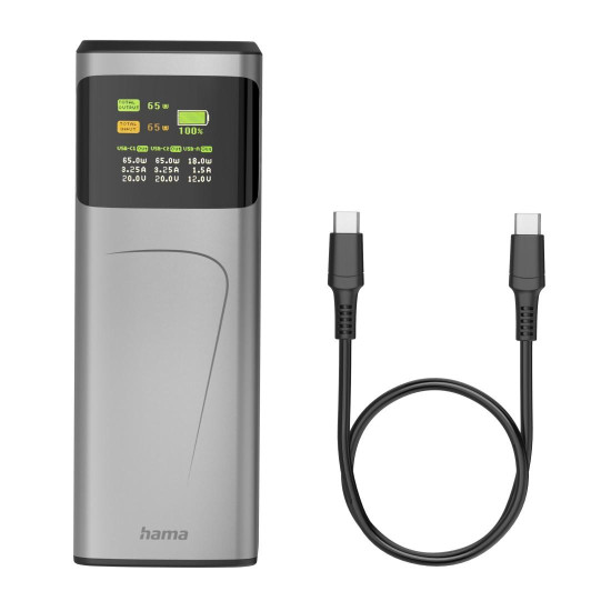 Hama “High Power” Power Pack, 65 W, 20000 mAh, 2x USB-C, USB-A, Fast Charging
