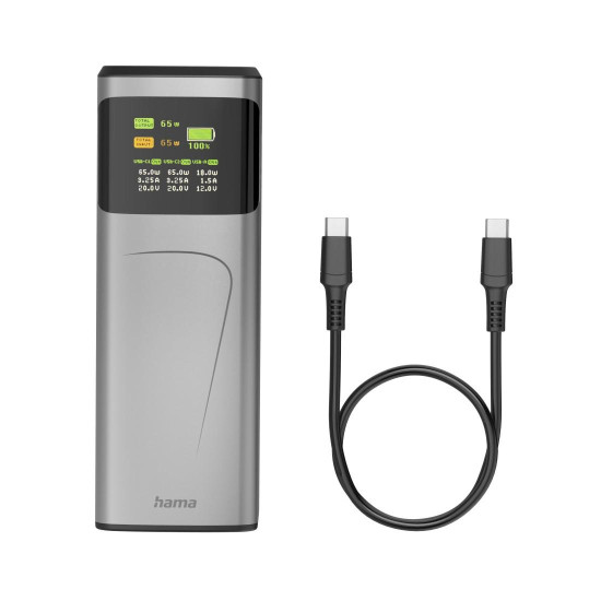 Hama “High Power” Power Pack, 65 W, 20000 mAh, 2x USB-C, USB-A, Fast Charging