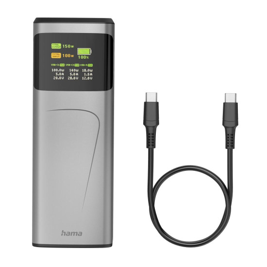 Hama “”High Power” Power Pack, 150 W, 24000 mAh, 2x USB-C, USB-A, Quick Charging