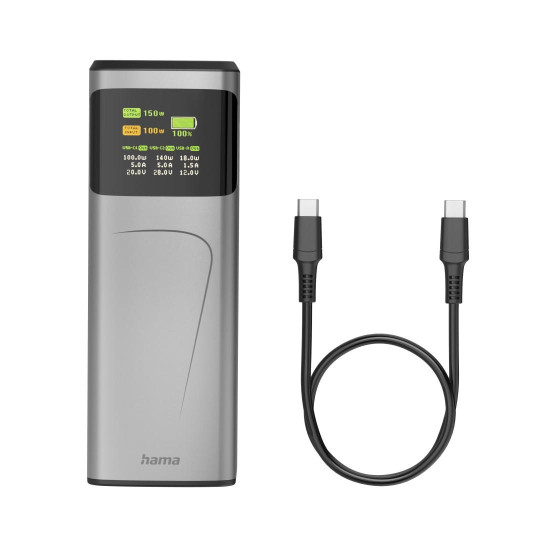 Hama “”High Power” Power Pack, 150 W, 24000 mAh, 2x USB-C, USB-A, Quick Charging