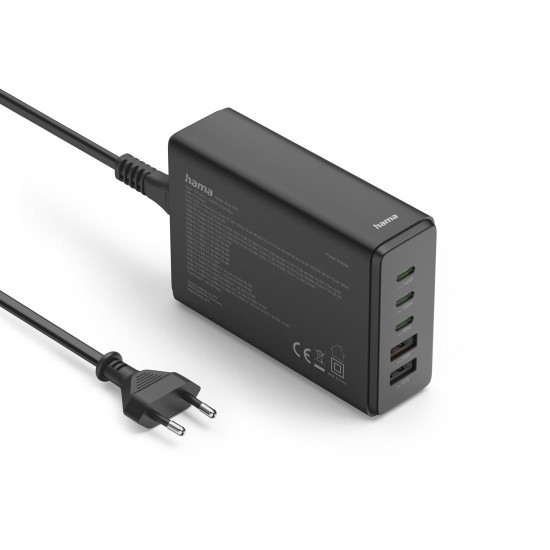 Hama 5-Port USB Charging Station, GaN, Fast Charger, 3xUSB-C, 2xUSB-A, PD, 140 W
