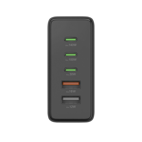 Hama 5-Port USB Charging Station, GaN, Fast Charger, 3xUSB-C, 2xUSB-A, PD, 140 W