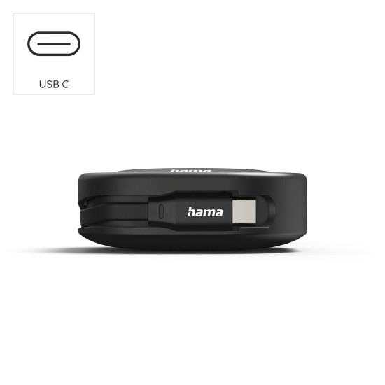 Hama Retractable Charging Cable, USB-C - USB-C, 60 W, 1 m