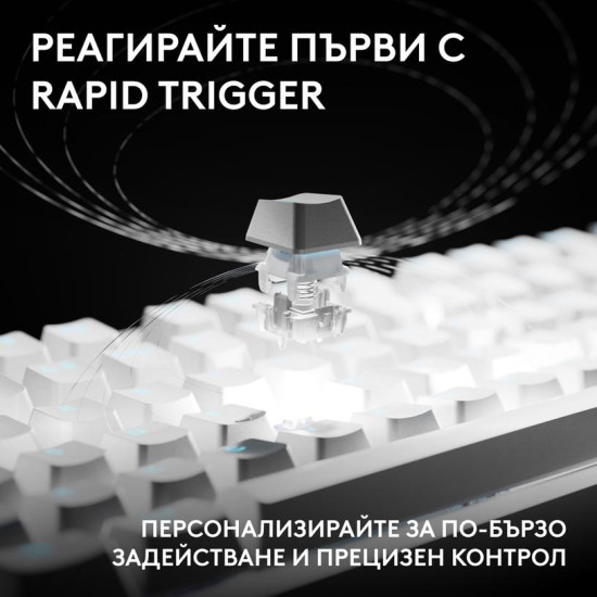 Геймърска механична клавиатура Logitech G Pro X2 RAPID TKL, Magnetic Analog Linear Switch - Бял