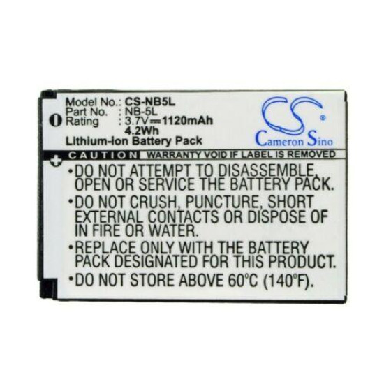 Camera Battery for CANON NB5L Li-Ion 3.7V, 1000MAH, Cameron Sino