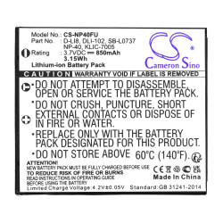 Camera Battery for FUJI NP40 Li-Ion 3.7V, 700MAH, Cameron Sino