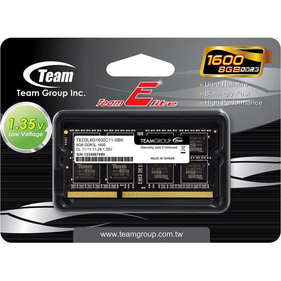 Памет Team Group Elite DDR3L - 8GB, 1600 mhz, CL11-11-11-28 1.35V