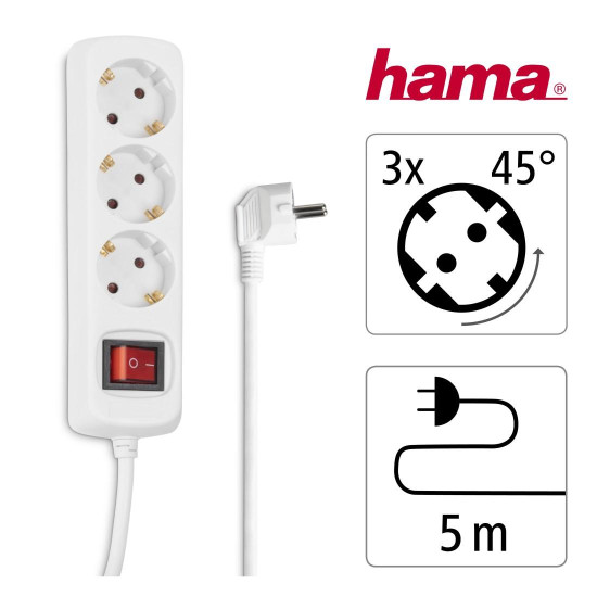 Power Strip HAMA, 3-Way, with switch, 5 m, 108815  