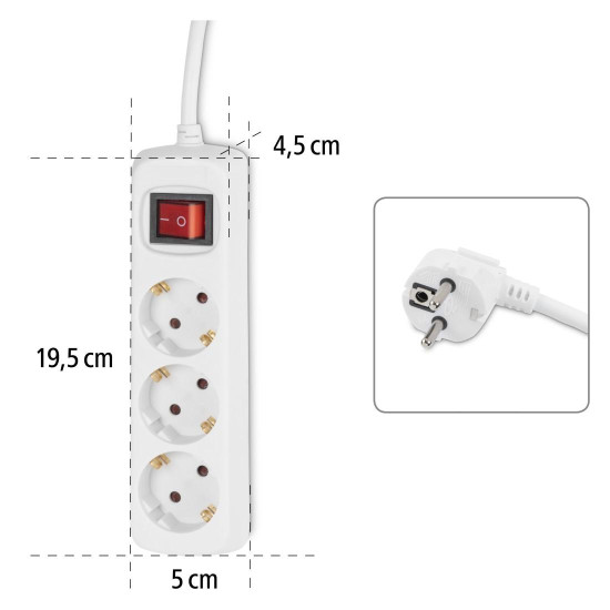 Power Strip HAMA, 3-Way, with switch, 5 m, 108815  