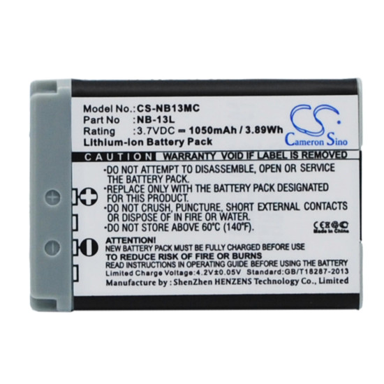 Camera Battery for CANON NB13MC  NB13L  3,7V 1050 mAh  LiIon Cameron Sino