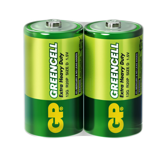 Цинк карбонова батерия GP Greencell 13G-S2, R20, 2 бр. в опаковка / shrink, 1.5V