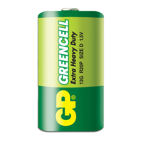 Цинк карбонова батерия GP Greencell 13G-S2, R20, 2 бр. в опаковка / shrink, 1.5V