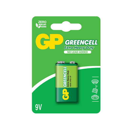 Цинк карбонова батерия GP 1604GLF-U1, 6F22, 9V, Greencell, 1 бр. блистер