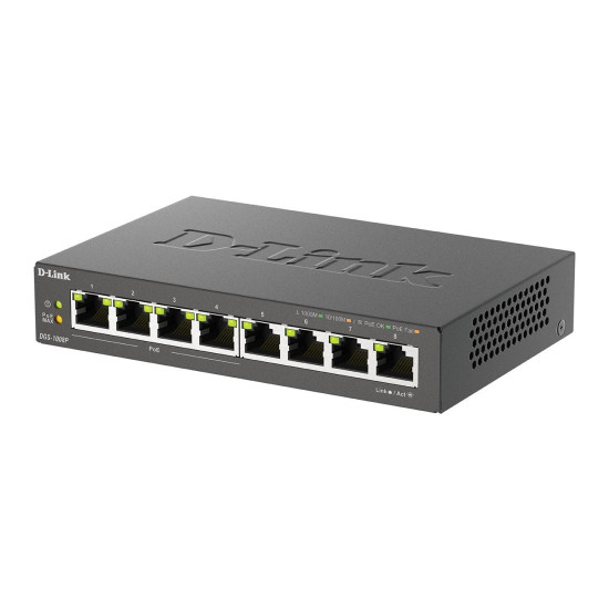 Суич D-Link DGS-1008P, 4x PoE + 4 x стандартни, 10/100/1000, Gigabit,
