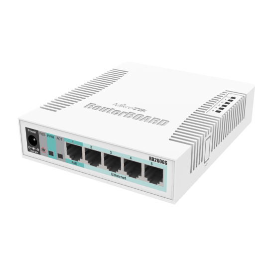 Switch MikroTik RB260GS CSS106-5G-1SR2, 10/100/1000Mbit, 128 KB, PoE, SwOS