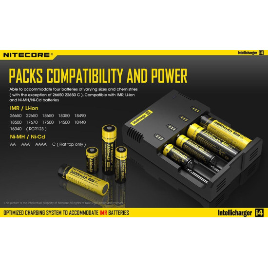 Universal Charger  i4 LiIon & NIMH 18650; CR123; AA; AAA; C;D  NITECORE