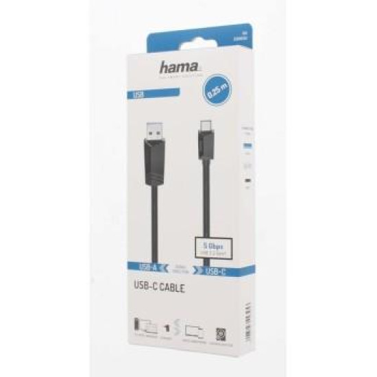 Cable HAMA  USB-C plug-USB-A plug, USB 3.2 Gen 1, 0.25 m, Black