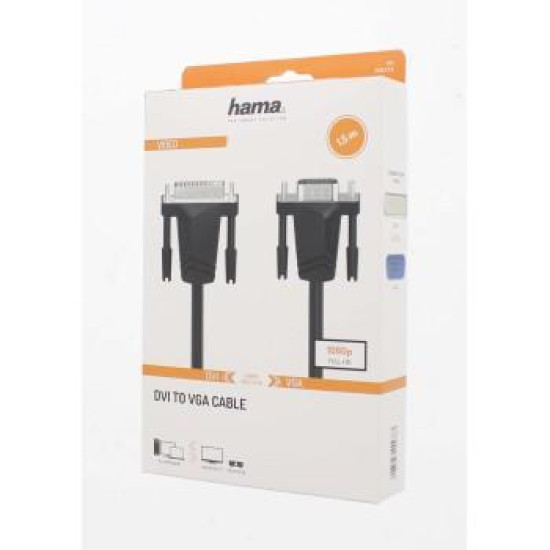 Hama Video Cable, DVI Plug to VGA Plug, Full-HD 1080p, 1.50 m