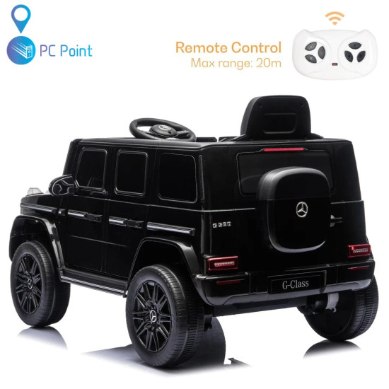 Лицензиран Акумулаторен джип Mercedes G 580 AMG Premium 12V/7Ah,70W ,MP3 плейър, Кожена седалка, EVA меки гуми, Металик боя 2026 г.