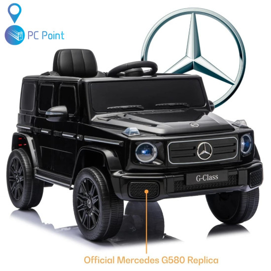 Лицензиран Акумулаторен джип Mercedes G 580 AMG Premium 12V/7Ah,70W ,MP3 плейър, Кожена седалка, EVA меки гуми, Металик боя 2026 г.