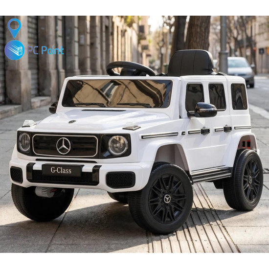 Лицензиран Акумулаторен джип Mercedes G 580 AMG Premium 12V/7Ah,70W ,MP3 плейър, Кожена седалка, EVA меки гуми, Металик боя 2026 г.