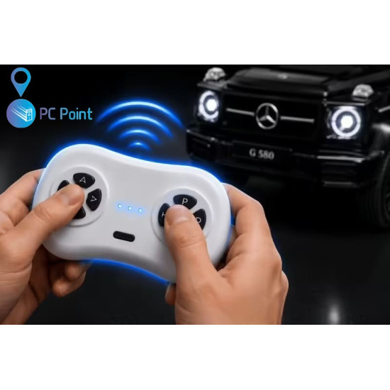 Лицензиран Акумулаторен джип Mercedes G 580 AMG Premium 12V/7Ah,70W ,MP3 плейър, Кожена седалка, EVA меки гуми, Металик боя 2026 г.