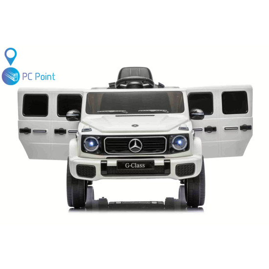Лицензиран Акумулаторен джип Mercedes G 580 AMG Premium 12V/7Ah,70W ,MP3 плейър, Кожена седалка, EVA меки гуми, Металик боя 2026 г.