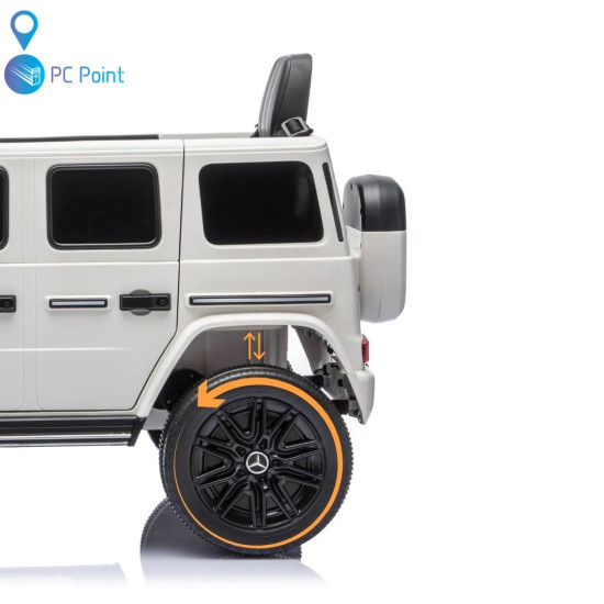 Лицензиран Акумулаторен джип Mercedes G 580 AMG Premium 12V/7Ah,70W ,MP3 плейър, Кожена седалка, EVA меки гуми, Металик боя 2026 г.